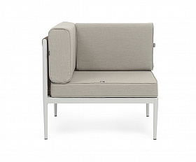 Касабланка угловой модуль плетеный из роупа, каркас алюминий светло-серый (RAL7035) муар, роуп серо-коричневый 23мм, ткань бежевая 15052