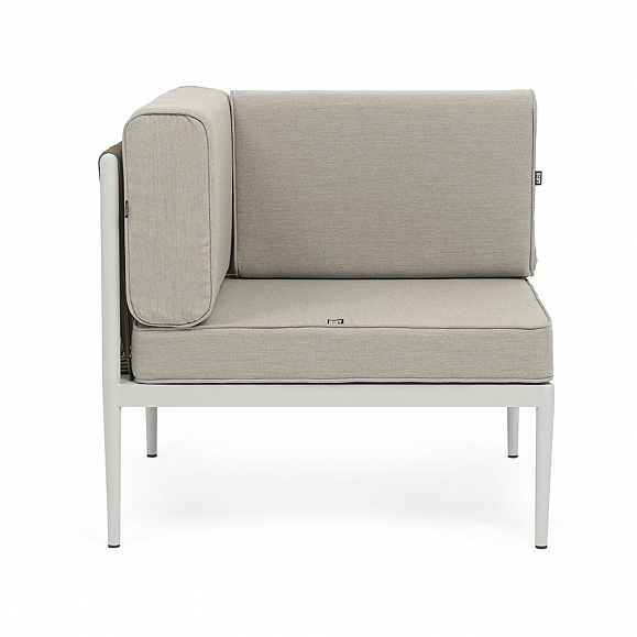 Касабланка угловой модуль плетеный из роупа, каркас алюминий светло-серый (RAL7035) муар, роуп серо-коричневый 23мм, ткань бежевая 15052 фото 3