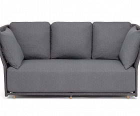 Лугано диван 3-местный плетеный из роупа, каркас алюминий темно-серый (RAL7024) муар, роуп темно-серый круглый, ткань темно-серая YB25-0027