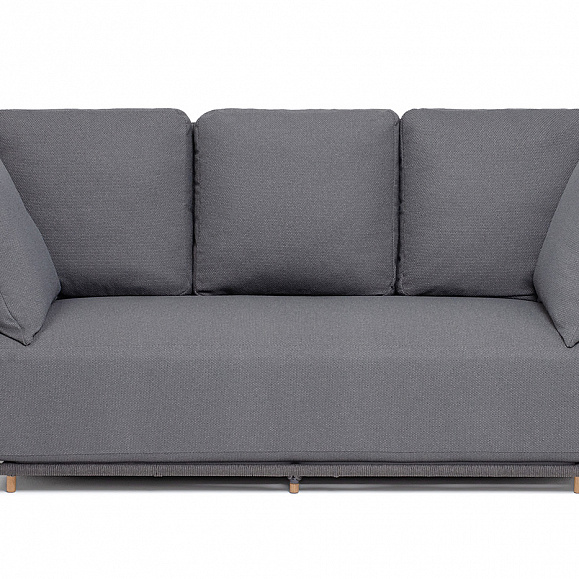 Лугано диван 3-местный плетеный из роупа, каркас алюминий темно-серый (RAL7024) муар, роуп темно-серый круглый, ткань темно-серая YB25-0027 фото 3