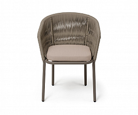Бордо стул плетеный из роупа (колос), каркас алюминий серый (RAL7022) муар, роуп серый 15мм, ткань темно-серая 027