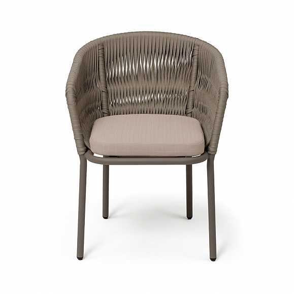 Бордо стул плетеный из роупа (колос), каркас алюминий серый (RAL7022) муар, роуп серый 15мм, ткань темно-серая 027 фото 2