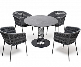 Диего обеденная группа на 4 персоны со стульями Бордо плетения колос, столешница серый гранит