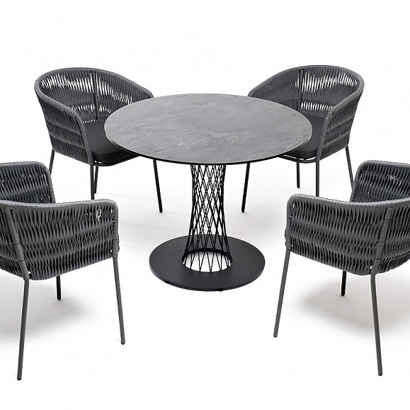 Диего обеденная группа на 4 персоны со стульями Бордо плетения колос, столешница серый гранит фото 4