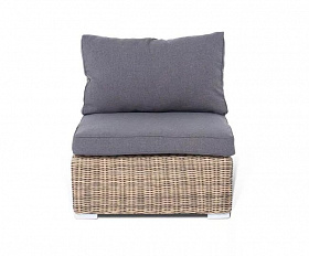 Модуль диванный прямой Лунго 4SIS из искусственного ротанга, цвет соломенный с подушками