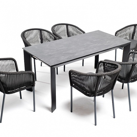 Обеденная группа Венето 4SIS на 6 персон со стульями "Марсель", каркас темно-серый, роуп темно-серый фото 3