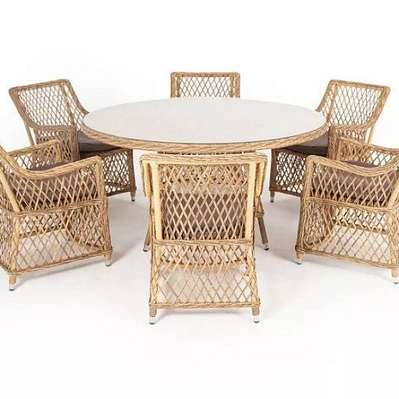 Обеденная группа Эспрессо-150 L 4SIS из искусственного ротанга, цвет соломенный фото 2