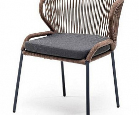 Стул Милан 4SIS плетеный из роупа, каркас алюминий серый (RAL7022) муар, роуп коричневый круглый, ткань темно-серая 27