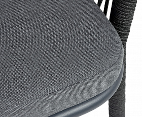 Марсель стул барный плетеный из роупа, каркас из стали темно-серый (RAL7024) муар, роуп темно-серый круглый, ткань темно-серая 027 NEW
