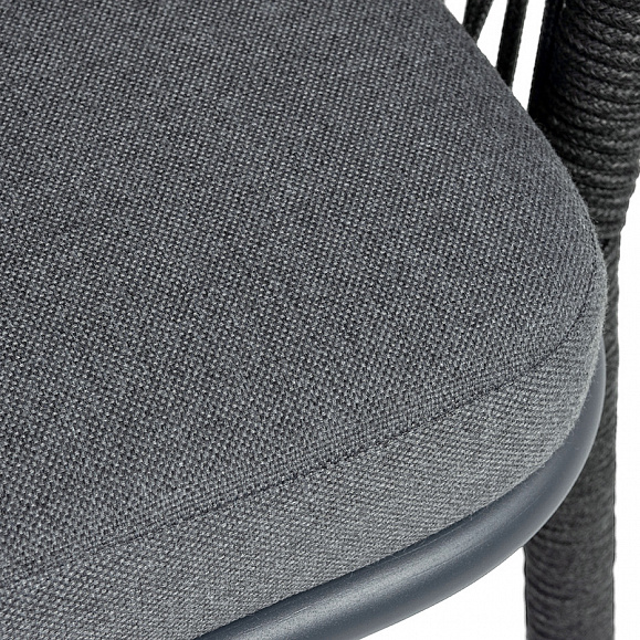Марсель стул барный плетеный из роупа, каркас из стали темно-серый (RAL7024) муар, роуп темно-серый круглый, ткань темно-серая 027 NEW фото 7