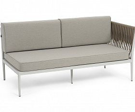 Касабланка левый модуль плетеный из роупа, каркас алюминий светло-серый (RAL7035) муар, роуп серо-коричневый 23мм, ткань бежевая 15052