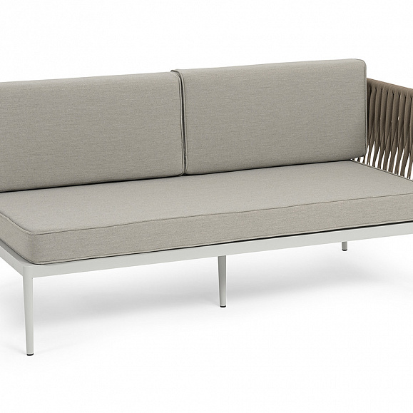 Касабланка левый модуль плетеный из роупа, каркас алюминий светло-серый (RAL7035) муар, роуп серо-коричневый 23мм, ткань бежевая 15052 фото 3