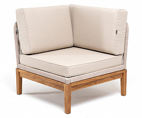 Канны угловой модуль плетеный из роупа, основание дуб, роуп бежевый круглый, ткань бежевая 15052