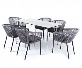 Обеденная группа Милан 4SIS из роупа (веревки), цвет светло-серый с темным каркасом