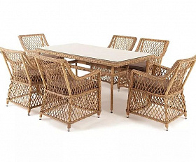Плетеная обеденная группа Латте-160 L 4SIS из искусственного ротанга, цвет соломенный