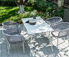 Обеденная группа Милан 4SIS из роупа (веревки), цвет светло-серый с белым каркасом