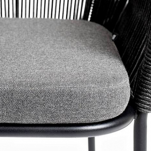 Стул Лион 4SIS плетеный из роупа, каркас из стали темно-серый (RAL7024) муар, роуп темно-серый круглый, ткань темно-серая 27 фото 2