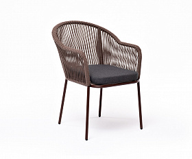 Лион стул плетеный из роупа, каркас из стали коричневый (RAL8016) муар, роуп коричневый круглый, ткань бежевая