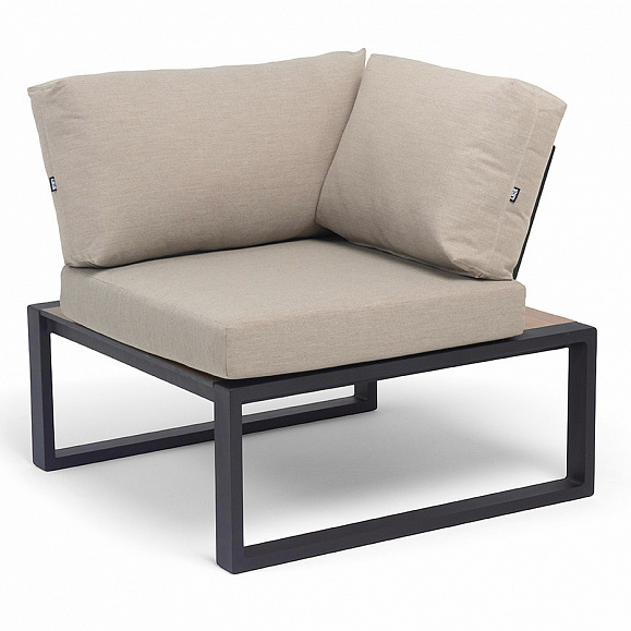 Тулон угловой модуль, каркас алюминий, HPL дуб, черный муар, ткань бежевая 15052 фото 1