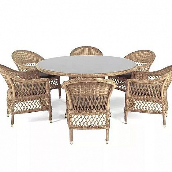 Обеденная группа Эспрессо-150 S 4SIS из искусственного ротанга, цвет соломенный фото 1