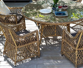 Обеденная группа Эспрессо-150 L 4SIS из искусственного ротанга, цвет соломенный