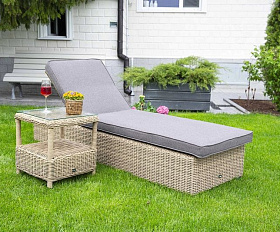 Комплект шезлонг со столиком Рим 4SIS из искусственного ротанга, цвет соломенный