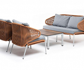 Лаунж-зона Милан 4SIS 4-местная плетеная из роупа (веревки), каркас алюминиевый светло-серый, роуп оранжевый меланж