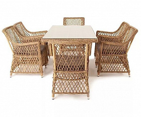Плетеная обеденная группа Латте-160 L 4SIS из искусственного ротанга, цвет соломенный