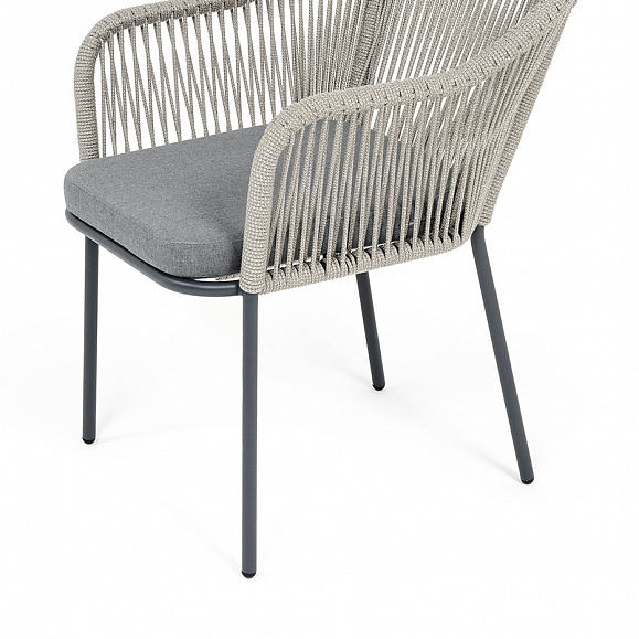 Лион стул плетеный из роупа, каркас из стали темно-серый (RAL7024) муар, роуп серый меланж круглый, ткань серая 017 фото 4