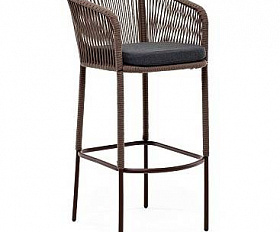 Стул Марсель 4SIS барный плетеный из роупа, каркас из стали коричневый (RAL8016) муар, роуп коричневый круглый, ткань темно-серая 27
