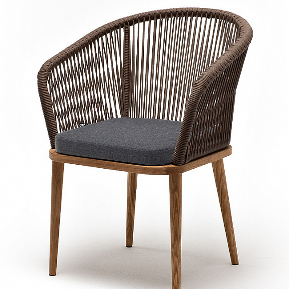 Марсель стул плетеный из роупа, основание дуб, роуп коричневый круглый, ткань темно-серая 027 фото 1