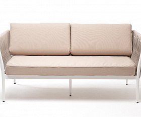 Касабланка диван 2-местный плетеный из роупа, каркас алюминий светло-серый (RAL7035) муар, роуп серо-коричневый 23мм, ткань бежевая 15052