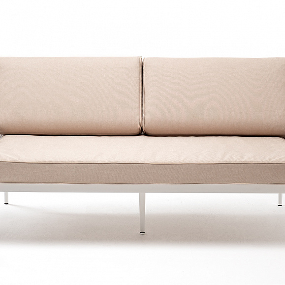 Касабланка диван 2-местный плетеный из роупа, каркас алюминий светло-серый (RAL7035) муар, роуп серо-коричневый 23мм, ткань бежевая 15052 фото 2