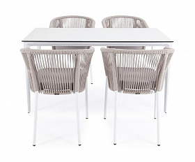 Обеденная группа Малага 4SIS на 4 персоны со стульями "Марсель", каркас белый, роуп бежевый