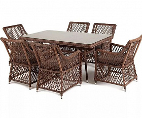 Плетеная обеденная группа Латте-160 L 4SIS из искусственного ротанга, цвет коричневый