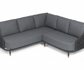 Верона диван модульный плетеный из роупа, каркас алюминий темно-серый (RAL7024) муар, роуп темно-серый круглый, ткань темно-серая 027