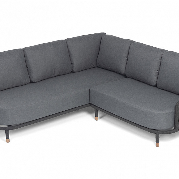 Верона диван модульный плетеный из роупа, каркас алюминий темно-серый (RAL7024) муар, роуп темно-серый круглый, ткань темно-серая 027 фото 4