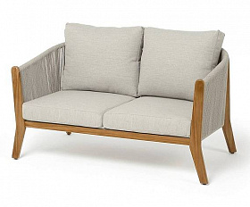 Диван Сидней 4SIS 2-местный плетеный из роупа, основание тик, каркас алюминий бежевый, роуп бежевый, ткань бежевая