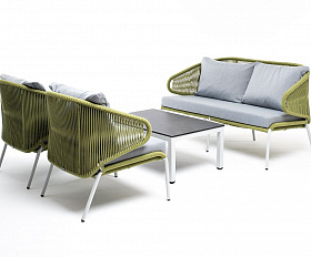 Лаунж-зона Милан 4SIS 4-местная плетеная из роупа (веревки), каркас алюминиевый светло-серый, роуп салатовый меланж