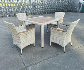 Обеденный комплект Amelia Royal Family из искусственного ротанга на 4 персоны, цвет бежевый