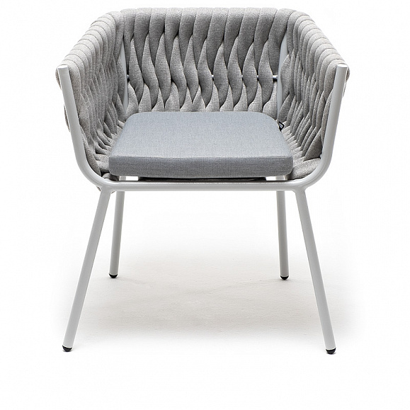 Монако стул плетеный из роупа, каркас алюминий светло-серый (RAL7035) муар, роуп светло-серый 40 мм, ткань светло-серая фото 3