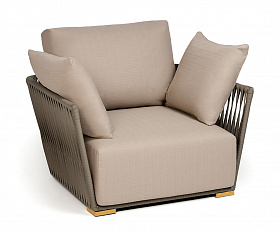 Форли кресло плетеное из роупа, каркас алюминий светло-серый (RAL7035) муар, роуп серо-коричневый 23мм, ткань Mossle бежевая