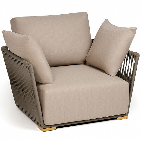 Форли кресло плетеное из роупа, каркас алюминий светло-серый (RAL7035) муар, роуп серо-коричневый 23мм, ткань Mossle бежевая фото 3