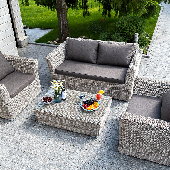 Капучино Сингл лаунж-зона из искусственного ротанга, цвет бежевый фото 1