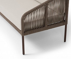 Канны диван 3-местный плетеный из роупа, каркас алюминий коричневый (RAL8016) муар, роуп коричневый круглый, ткань бежевая 15052