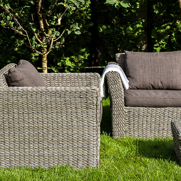 Капучино лаунж-зона из искусственного ротанга (гиацинт), цвет серый фото 6