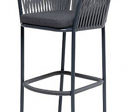 Стул Бордо 4SIS барный плетеный из роупа, каркас из стали темно-серый (RAL7024) муар, роуп серый 15мм, ткань темно-серая 27