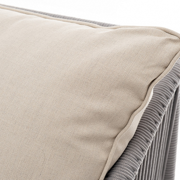 Канны диван 3-местный плетеный из роупа, каркас алюминий белый муар, роуп светло-серый круглый, ткань бежевая 15052 фото 6