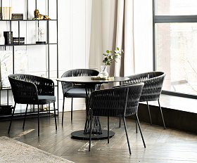 Диего обеденная группа на 4 персоны со стульями Бордо плетения колос, столешница серый гранит