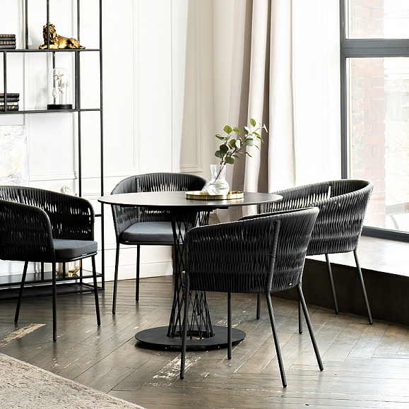 Диего обеденная группа на 4 персоны со стульями Бордо плетения колос, столешница серый гранит фото 2